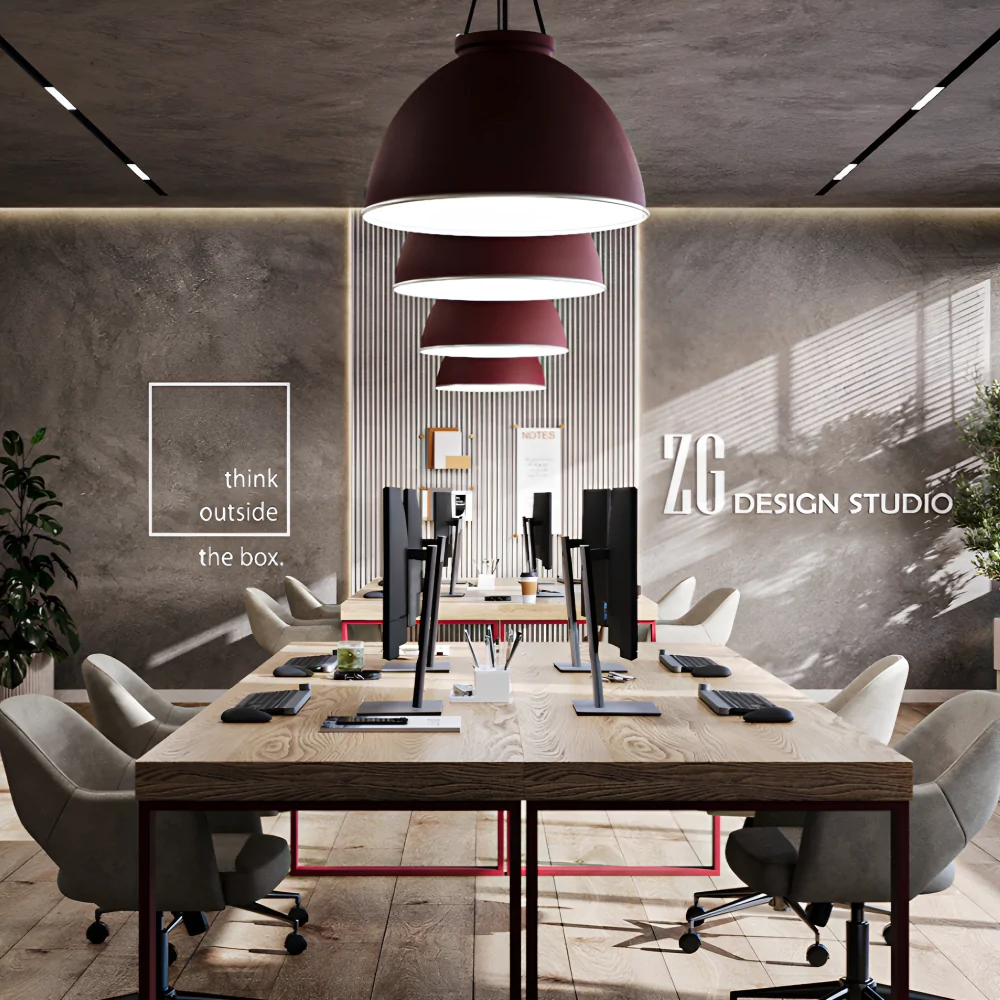 Червоний колір у дизайні сірого офісу