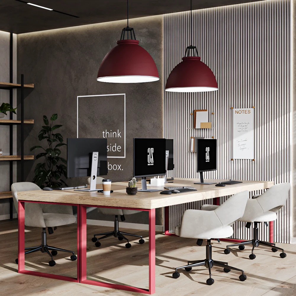 Червоний колір у поєднанні із сірим в інтер'єрі офісу