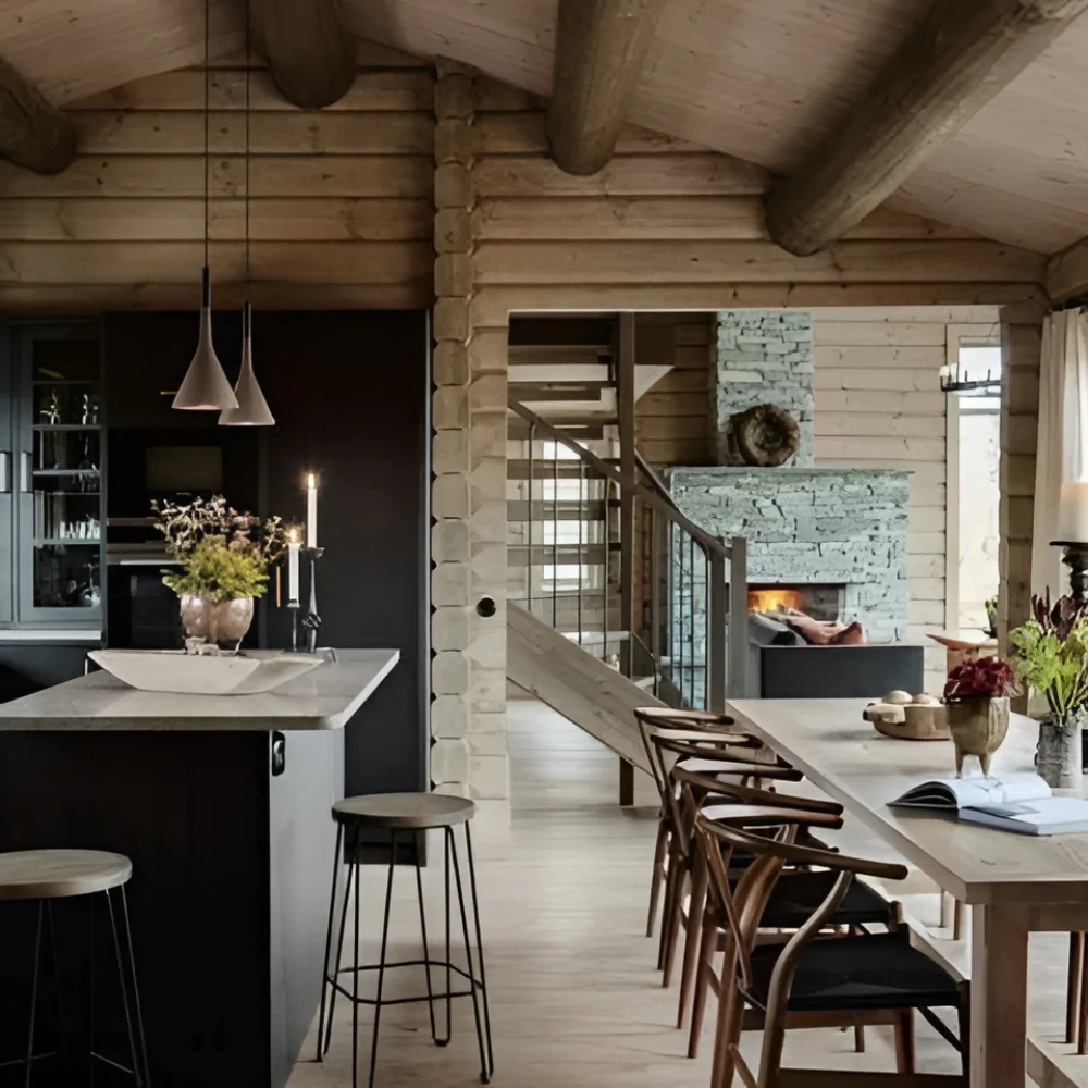 Дизайн інтер'єру приватного дерев'яного будинку в стилі шале