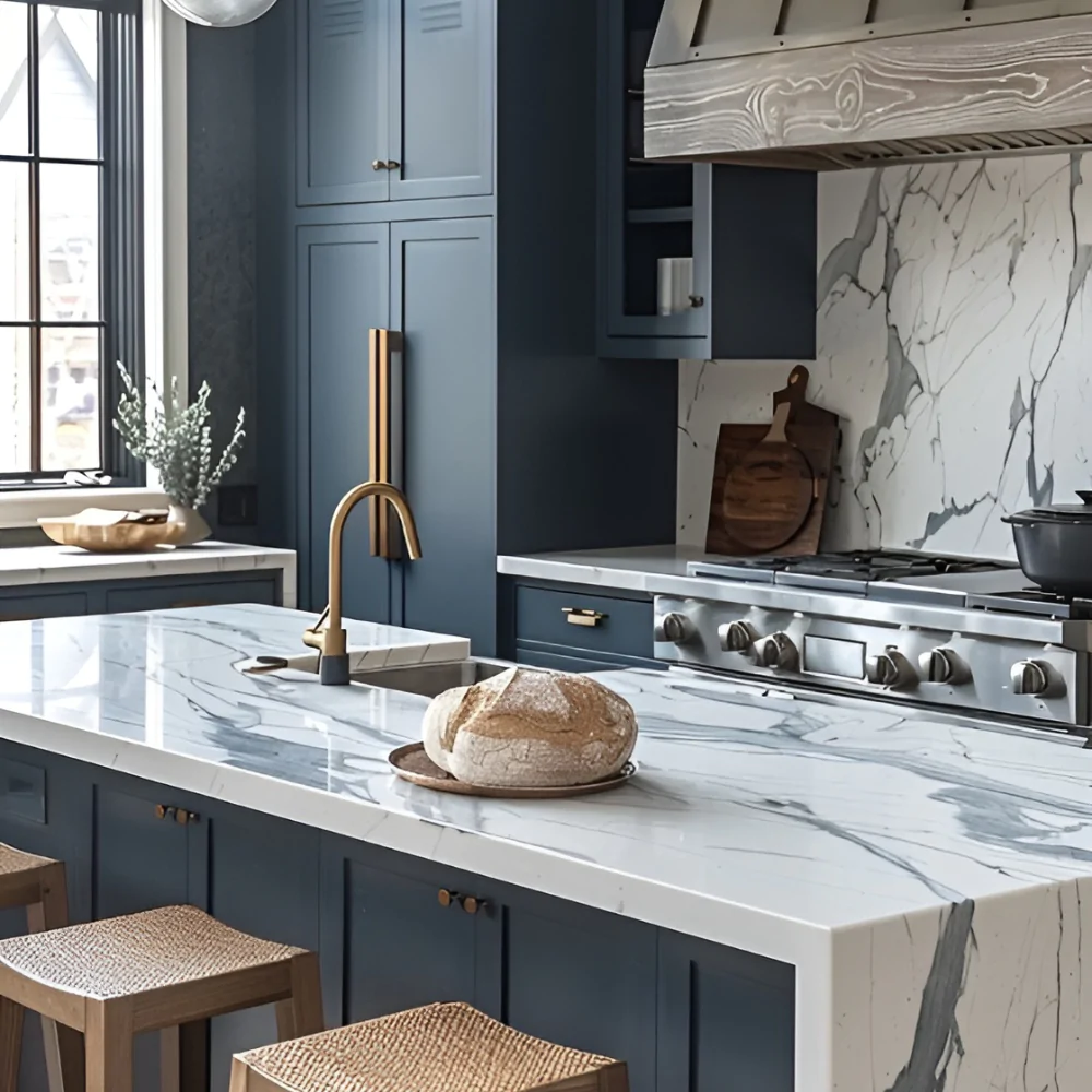 Дизайн інтер'єру кухні в синє-білих кольорах