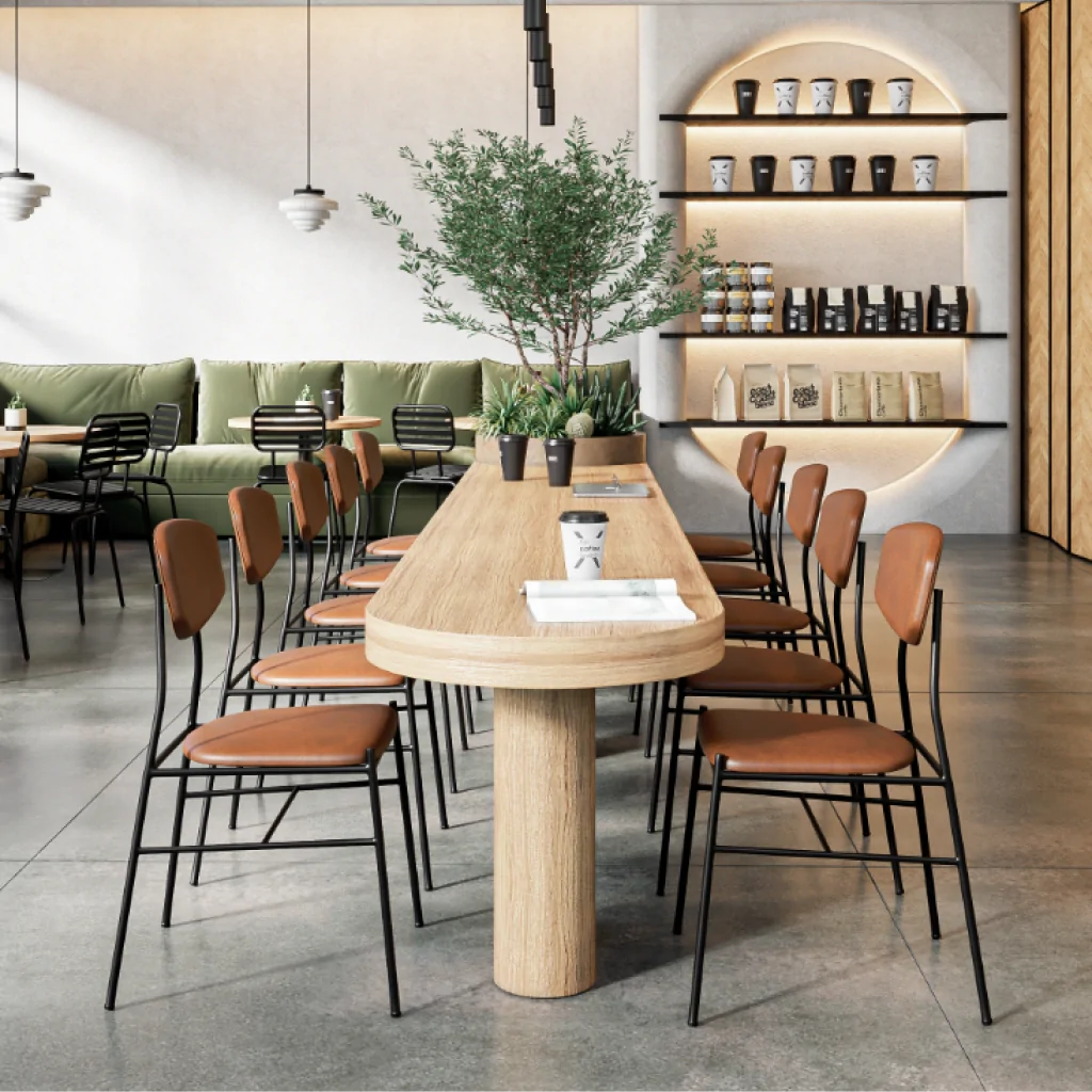 Меблі в інтер'єрі кафе у скандинавському стилі