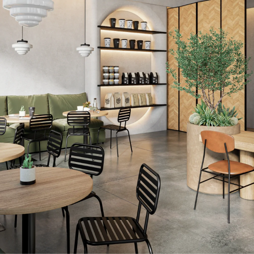 Меблі в дизайні кафе у скандинавському стилі