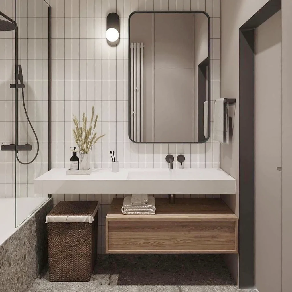 Интерьер ванной комнаты в скандинавском стиле от BORISSTUDIO