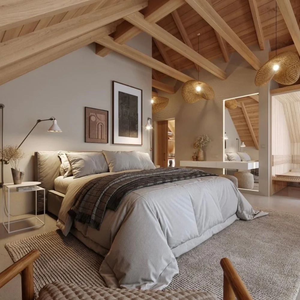 Оформлення спальні в дерев'яному заміському будинку