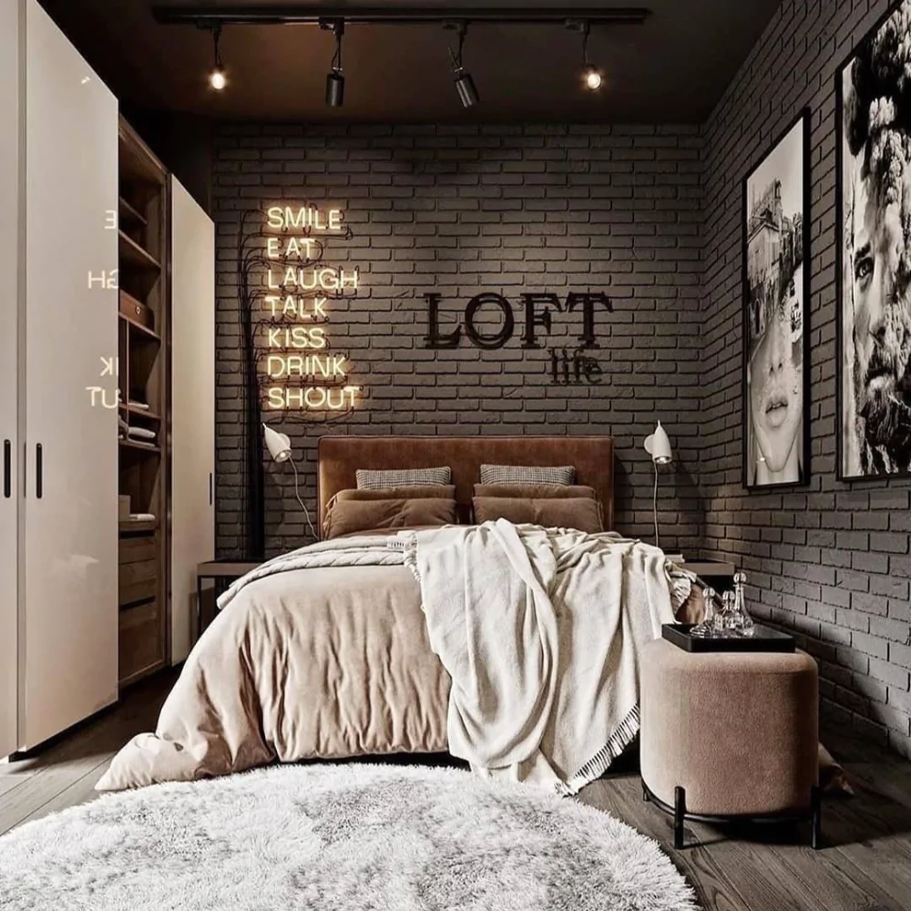 Стиль лофт в интерьере спальни дома