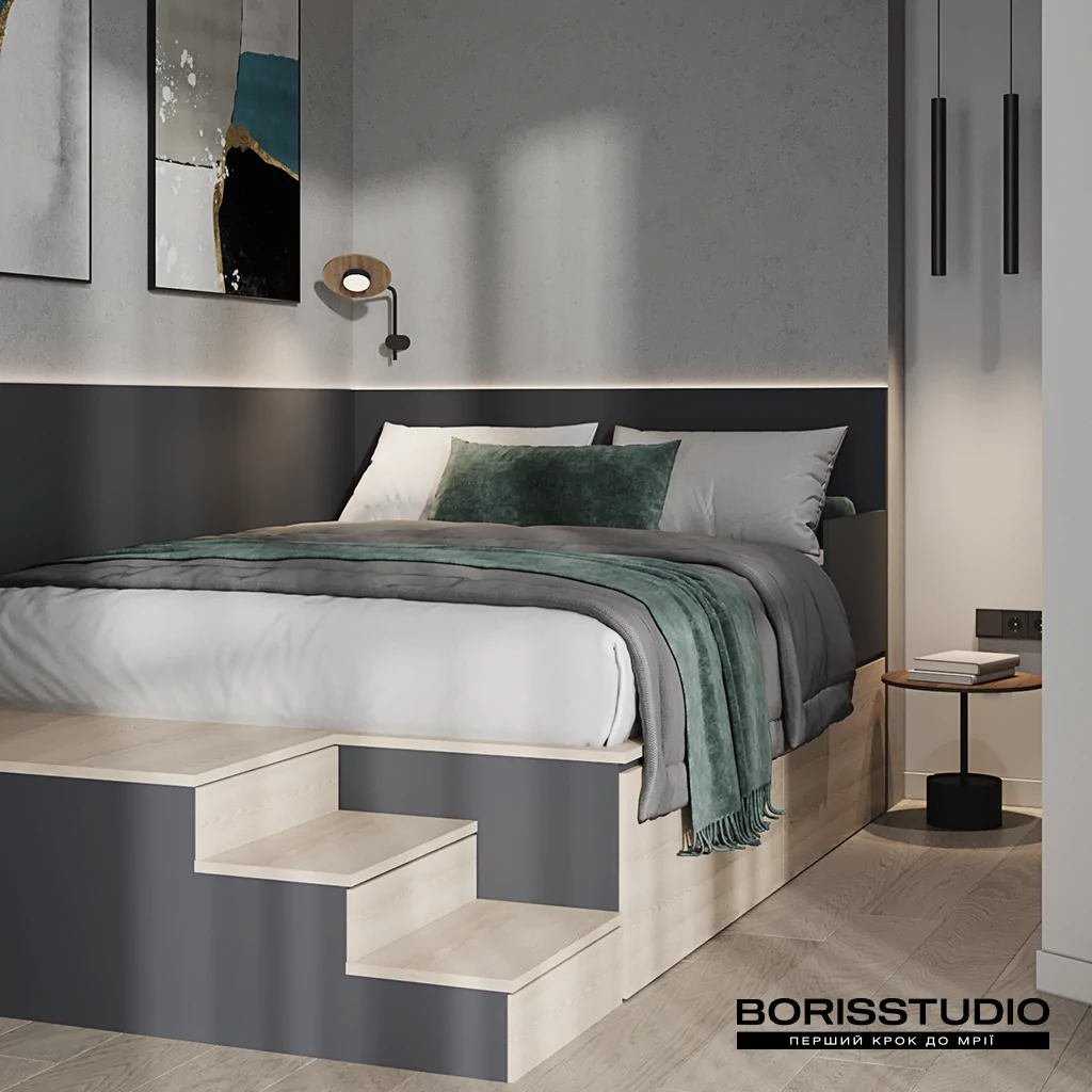 Дизайн-проект вузької спальні у сучасному стилі