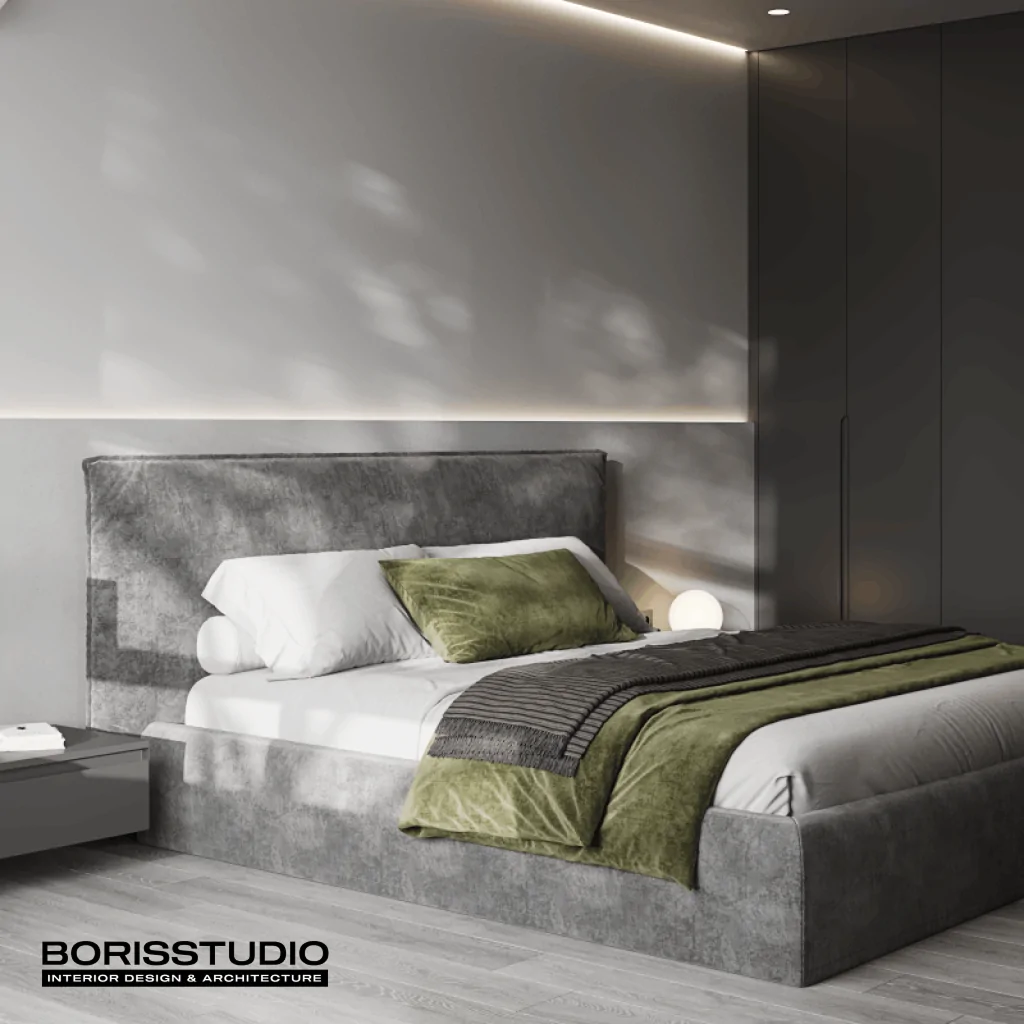 Дизайн вузької спальні в сучасному стилі