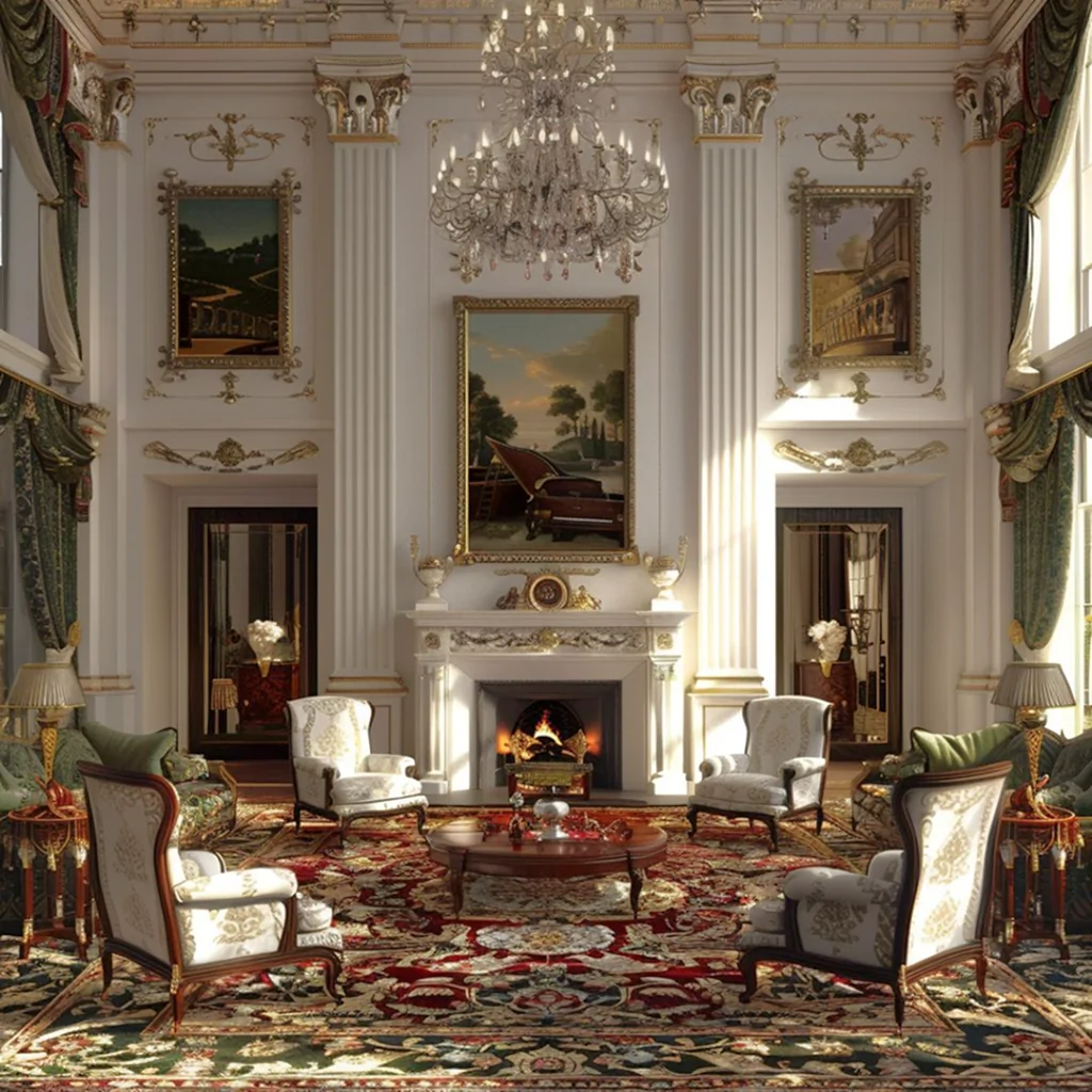 Дизайн інтер'єру вітальні в стилі ампір