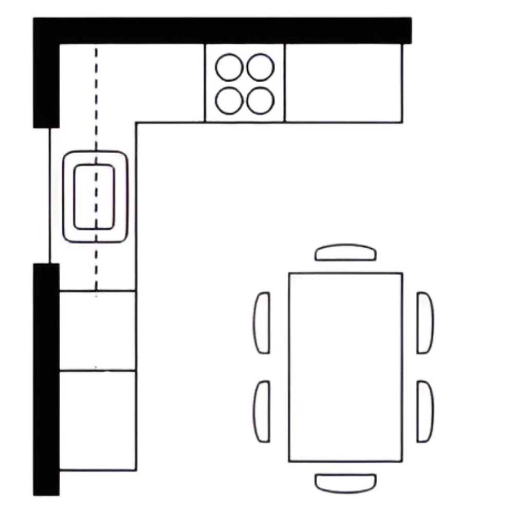 Схема кутової кухні без верхніх шаф