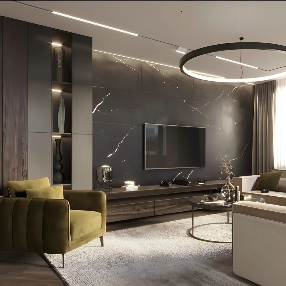 Оздоблення стін вітальні плиткою у будинку