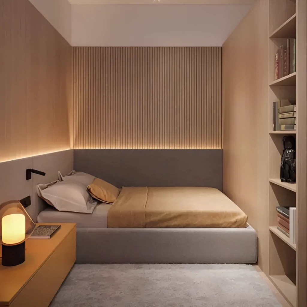 Узкая спальня в стиле минимализм