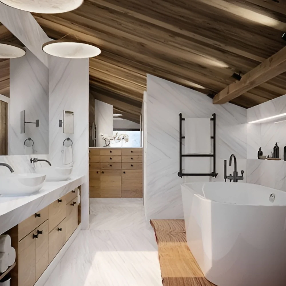 Оформлення ванної у заміському дерев'яному будинку