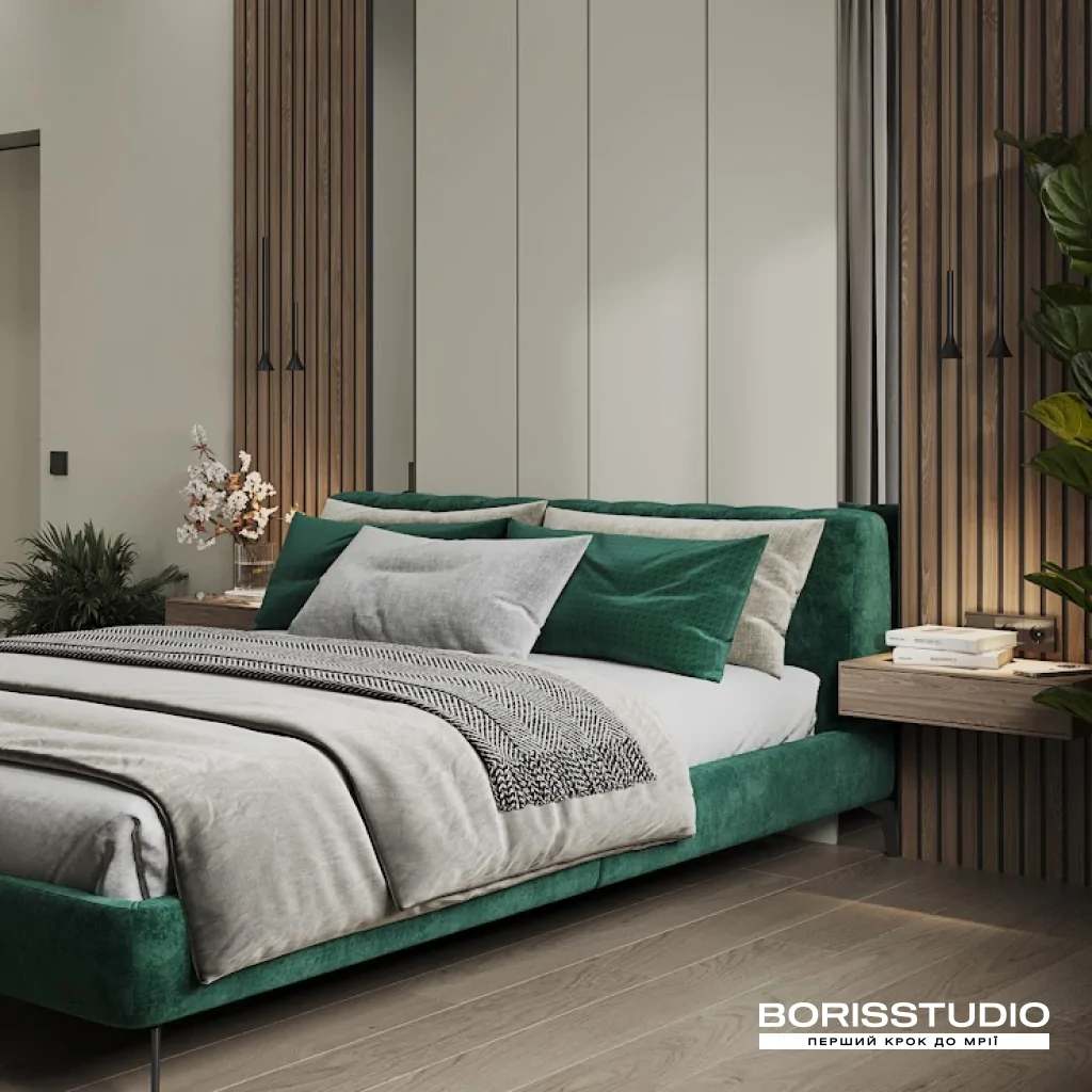 Дизайн спальни в зеленом цвете