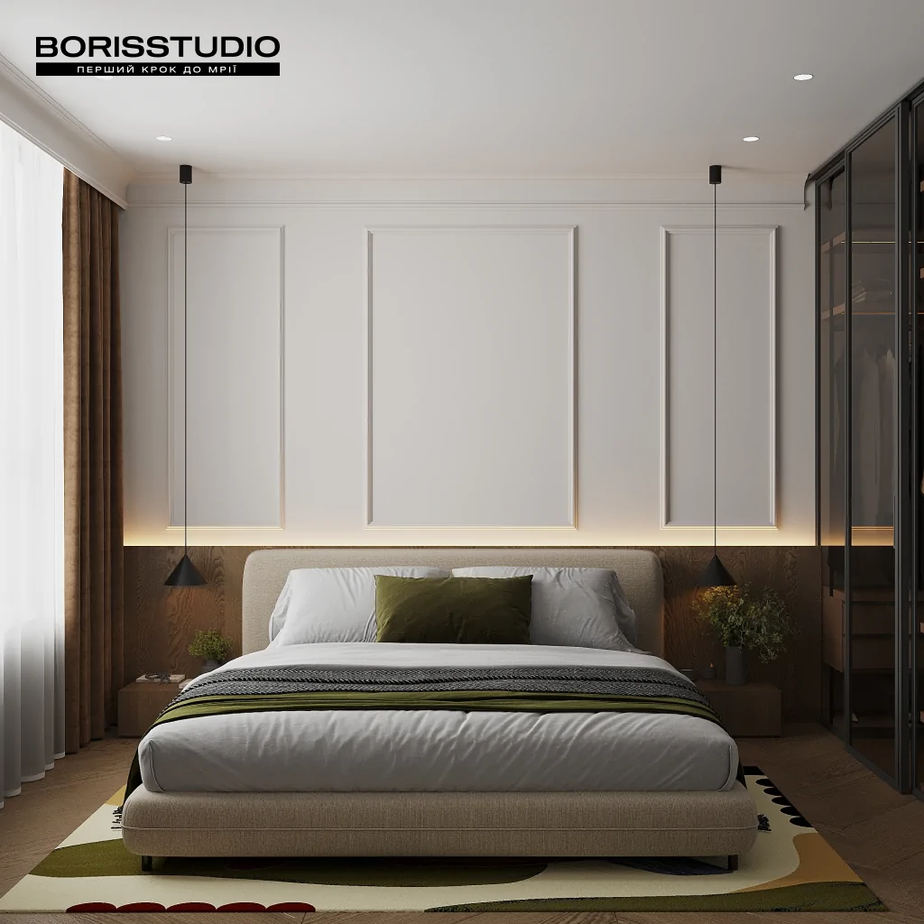 Дизайн-проект спальни в зеленом цвете