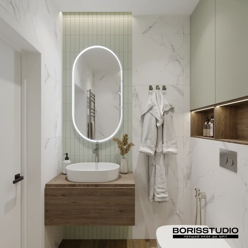 Дизайн-проект ванной комнаты в зеленом цвете