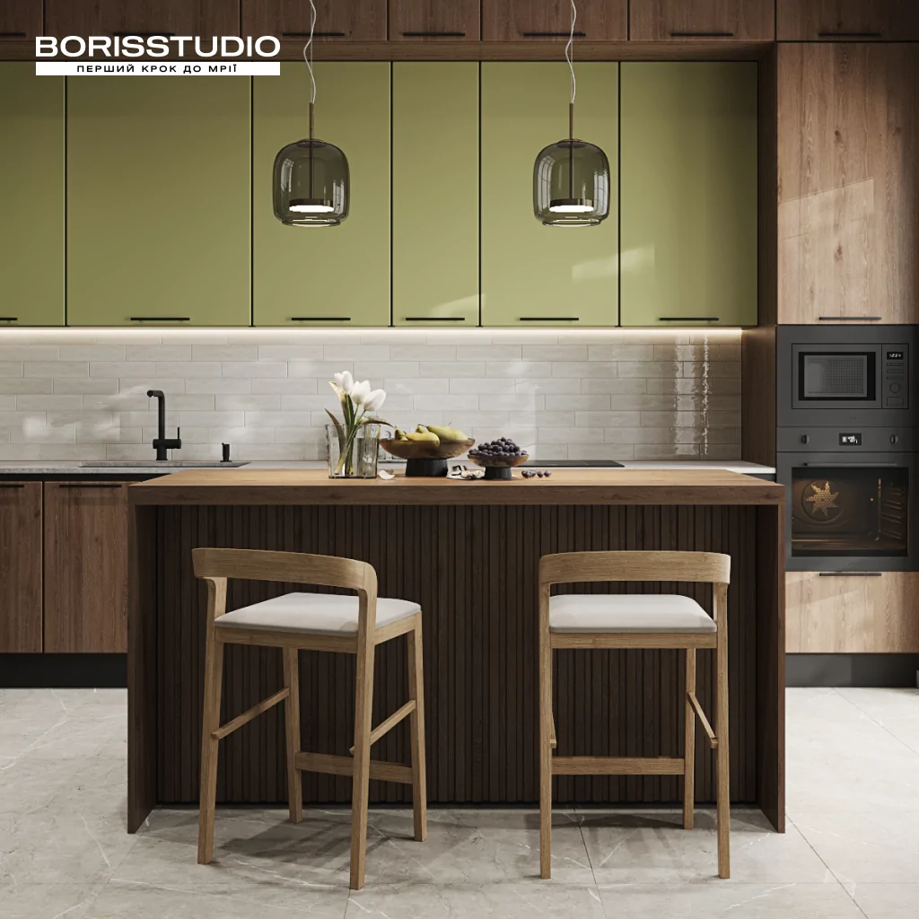 Дизайн интерьера кухни в зеленом цвете