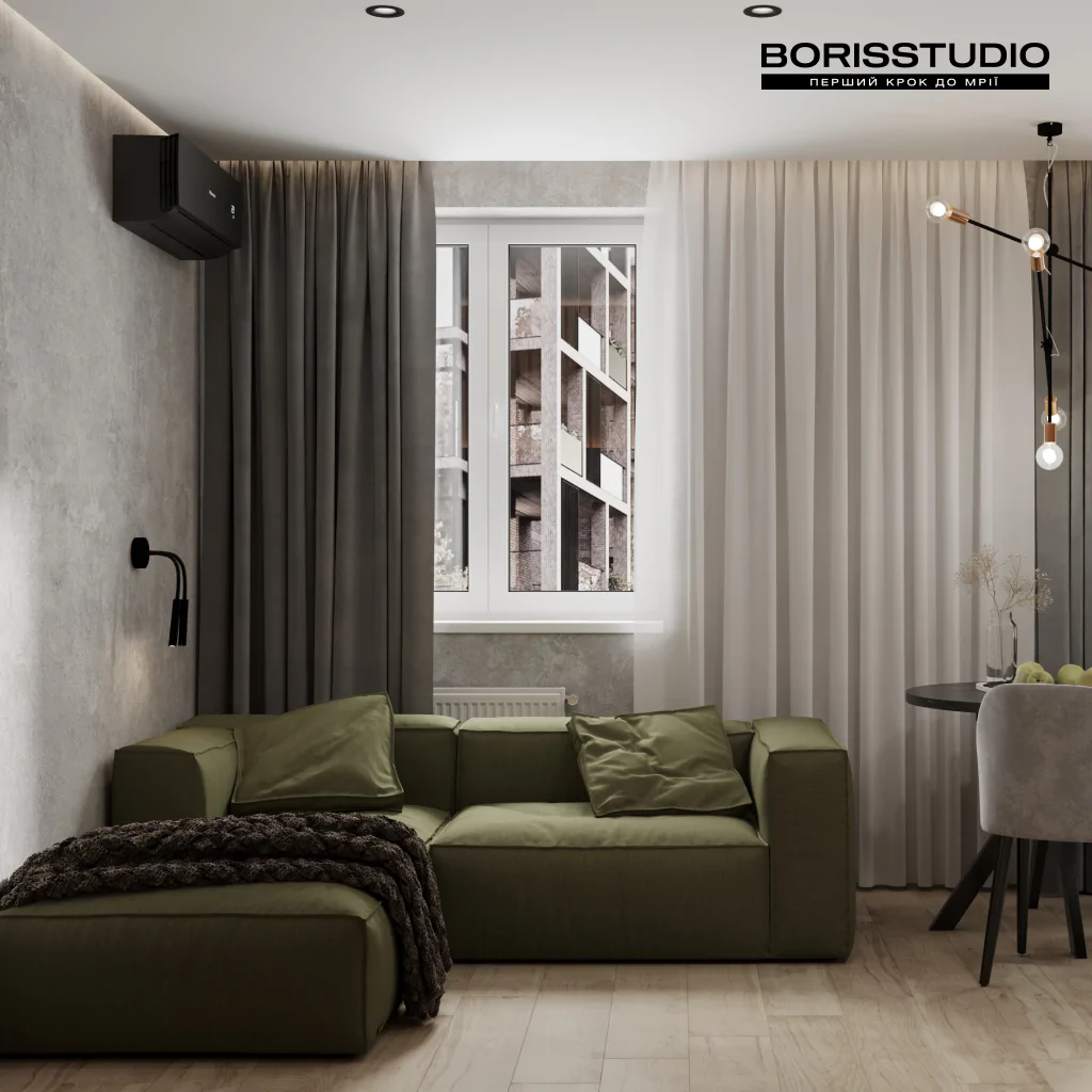 Дизайн интерьера гостиной в зеленом цвете