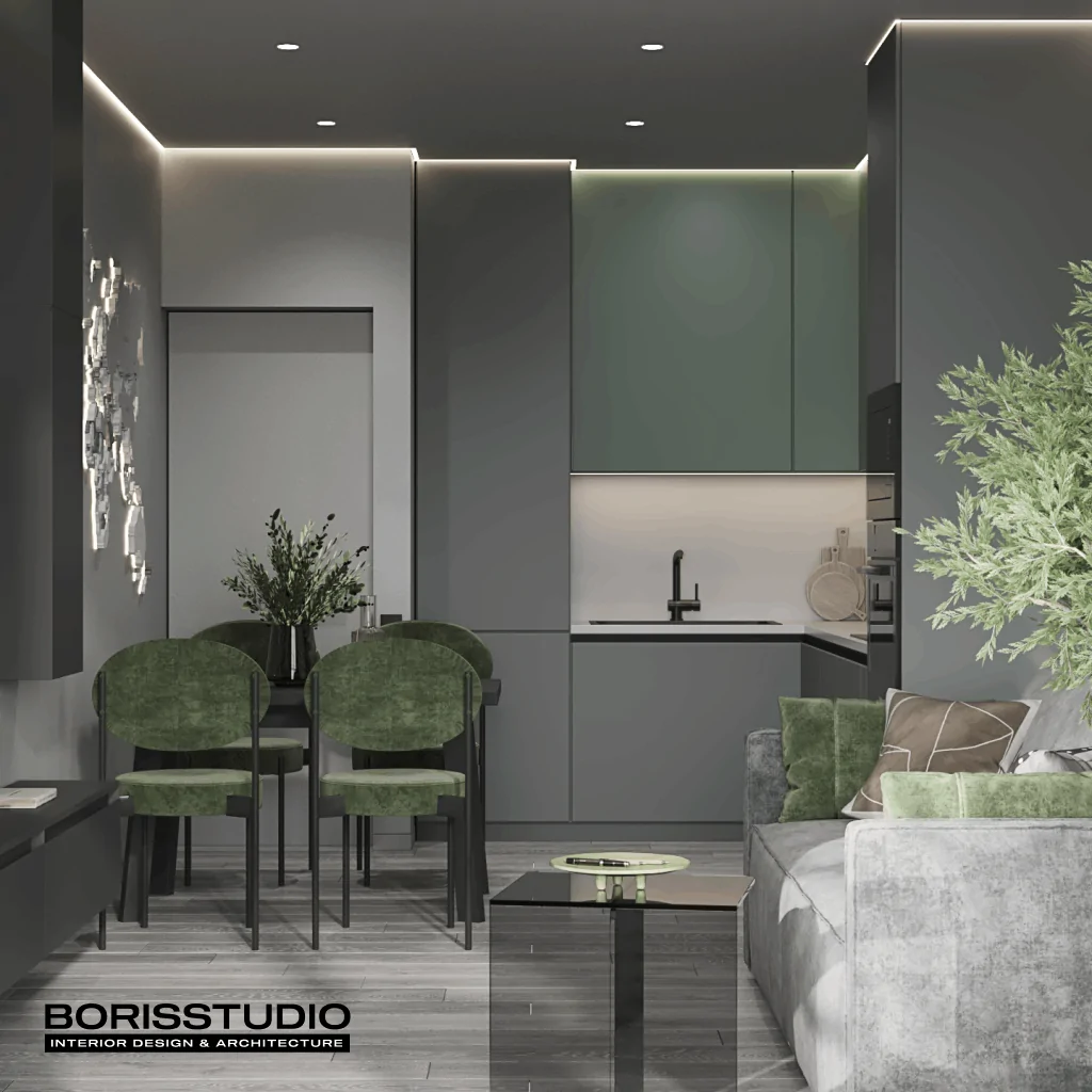 Дизайн кухни в зеленом цвете