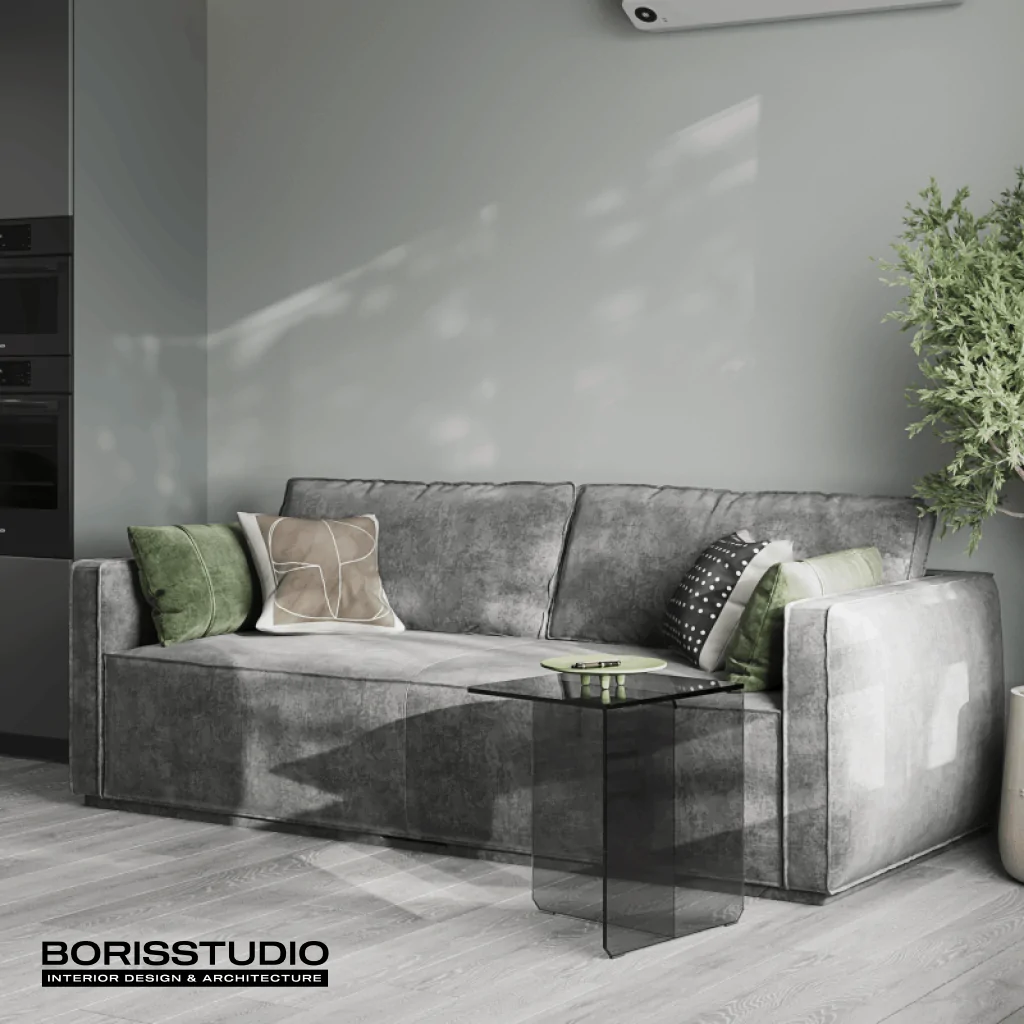 Дизайн-проект гостиной в зеленом цвете