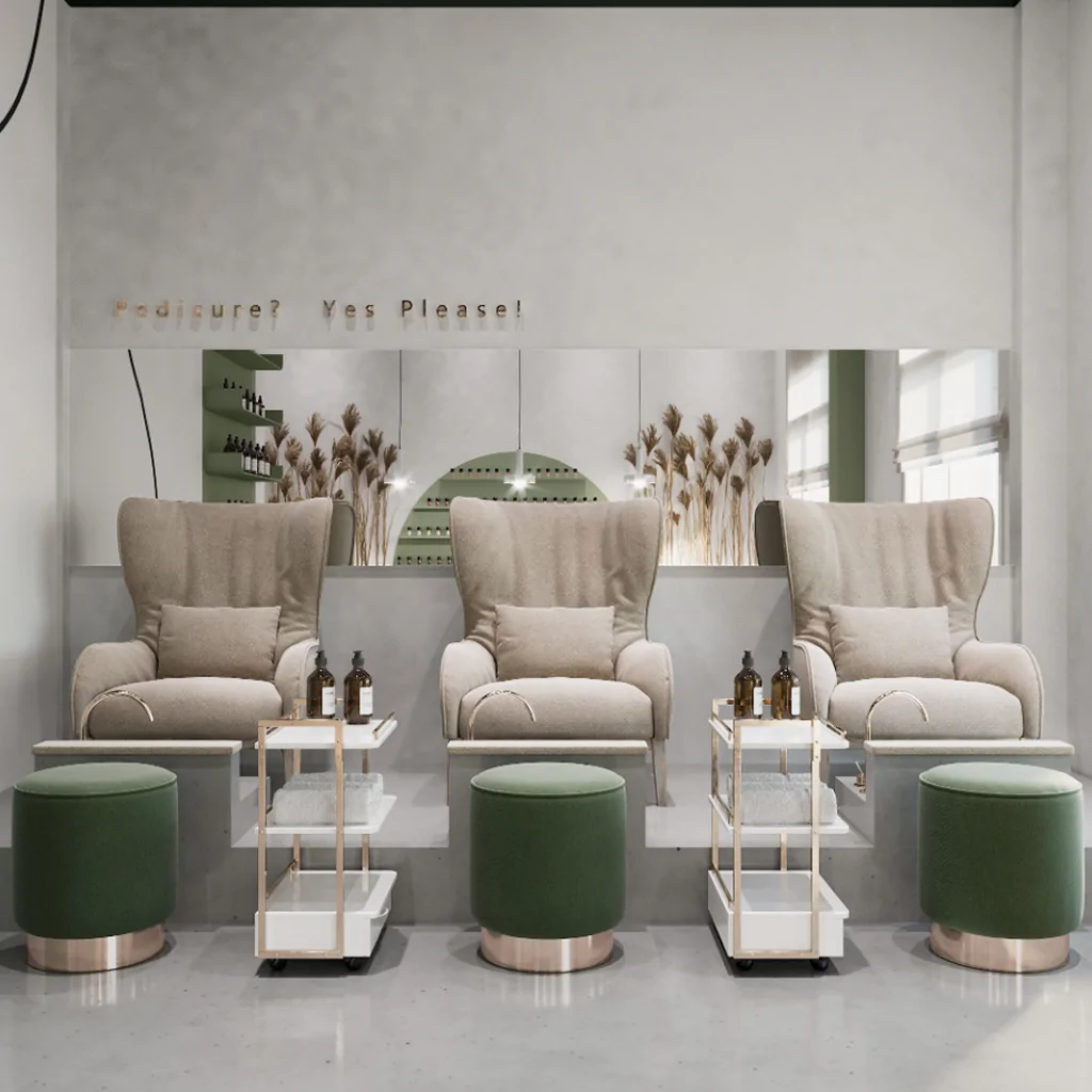 Дизайн зони педикюру для салону краси у зеленому кольорі