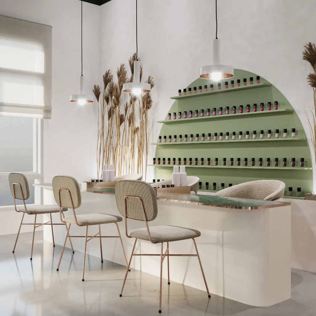 Дизайн зони манікюру для салону краси у зеленому кольорі