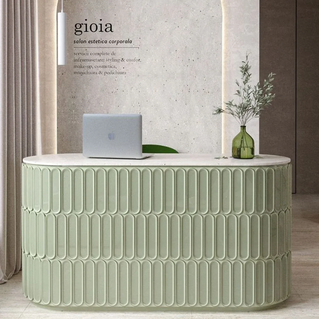 Дизайн інтер'єру рецепції для салону краси у зеленому кольорі