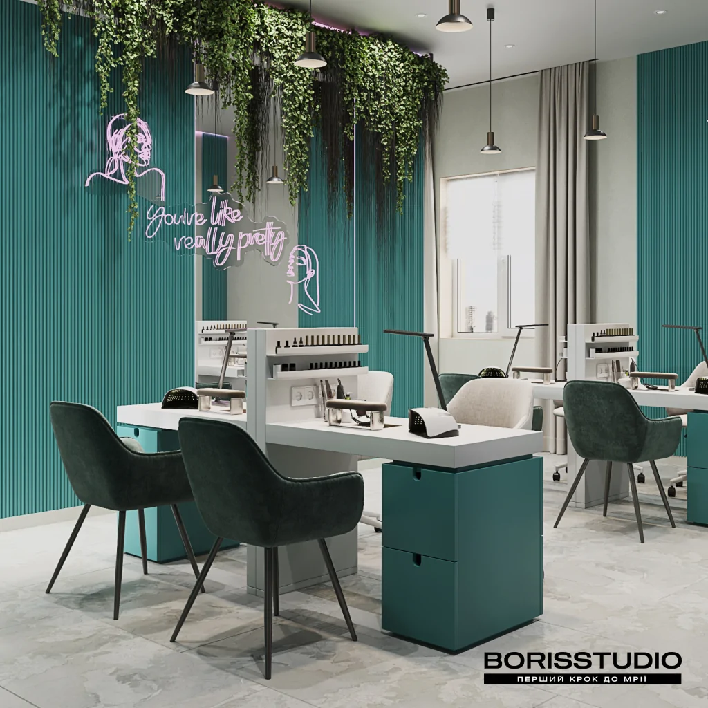 Зелений колір у дизайні інтер'єру салону краси