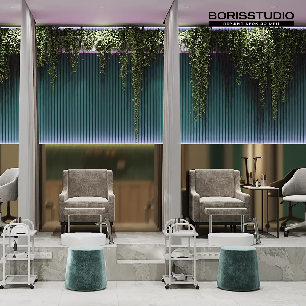 Дизайн-проект зони педикюру для салону краси у зеленому кольорі